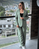 Ref.107: Blazer y Pantalón Ancho con Prenses- Verde Oliva