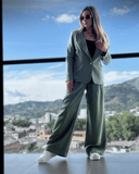 Ref.107: Blazer y Pantalón Ancho con Prenses- Verde Oliva
