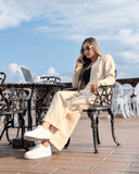 Ref.107: Suit - Blazer y Pantalón Ancho con Prenses- Vainilla