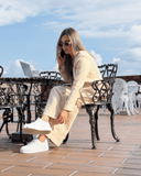 Ref.107: Suit - Blazer y Pantalón Ancho con Prenses- Vainilla