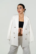 Ref.112: Suit - Blazer Elegante Cruzado y Pantalón Recto- Hueso