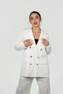 Ref.112: Suit - Blazer Elegante Cruzado y Pantalón Recto- Hueso
