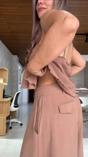 Ref. 082: Pantalón Palazo con Blusa OBSEQUIO – Beige Taupe