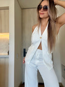 Ref. 089: Set - Blusa Chaleco y Pantalón clásico- Blanco