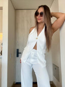 Ref. 089: Set - Blusa Chaleco y Pantalón clásico- Blanco
