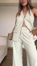 Ref. 089: Set - Blusa Chaleco y Pantalón clásico- Verde Manzana