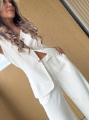 Ref.105: Set - Blusa Chaleco y Pantalón suelto sin prenses- Hueso