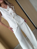 Ref.105: Set - Blusa Chaleco y Pantalón suelto sin prenses- Hueso