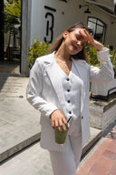 Ref.093: Suit - Blazer, Chaleco y Pantalón Clásico- Blanco Con Rayas